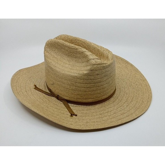 1950s Tanbark Concho Cowboy 6 7/8 Hat Vintage USA Straw Western Hand Blocked - Picture 2 of 6
